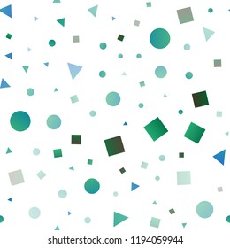 Light Blue, Green vector seamless template with crystals, circles, squares. Glitter abstract illustration with spheres, squares, lines. Template for business cards, websites.