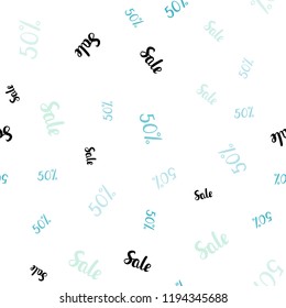 Light Blue, Green vector seamless template with 50% selling. Gradient illustration with discount signs on white backdrop. Backdrop for ads, leaflets of Black Friday.