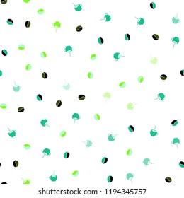 Light Blue, Green vector seamless pattern with coffee beans, cups. Gradient abstract collection of coffee cups and beans. Template of a black hot beverage in a cafe.