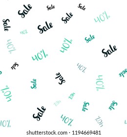 Light Blue, Green vector seamless pattern with 40 percentage signs. Gradient illustration with discount signs on white backdrop. Template for season sales, shopping ads.