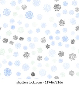 Light Blue, Green vector seamless background with xmas snowflakes. Modern geometrical abstract illustration with crystals of ice. Pattern for design of fabric, wallpapers.