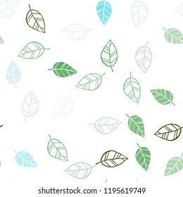 Light Blue, Green vector seamless natural background with leaves. Brand new colored illustration in blurry style with leaves. Pattern for design of window blinds, curtains.