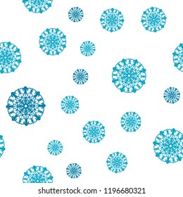 Light Blue, Green vector seamless texture with colored snowflakes. Decorative shining illustration with snow on abstract template. Design for textile, fabric, wallpapers.