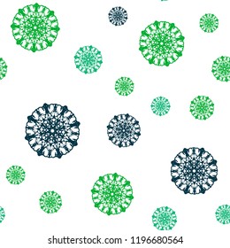 Light Blue, Green vector seamless texture with colored snowflakes. Modern geometrical abstract illustration with crystals of ice. Pattern for design of fabric, wallpapers.