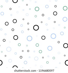Light Blue, Green vector seamless backdrop with dots. Blurred decorative design in abstract style with bubbles. Completely new template for your brand book.