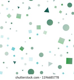 Light Blue, Green vector seamless layout with circles, lines, rectangles. Abstract gradient illustration with circles, triangles, cubes. Design for textile, fabric, wallpapers.