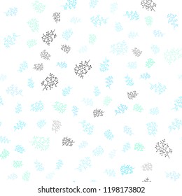 Light Blue, Green vector seamless elegant pattern with leaves, branches. Illustration with doodles on abstract template. Pattern for design of window blinds, curtains.