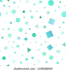 Light Blue, Green vector seamless layout with circles, lines, rectangles. Illustration with set of colorful circles, triangles, squares. Pattern for design of window blinds, curtains.