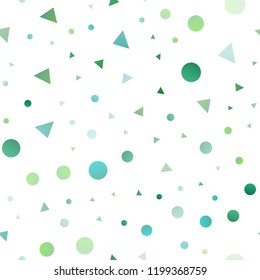 Light Blue, Green vector seamless background with triangles, circles. Beautiful illustration with circles, triangles in nature style. Template for business cards, websites.