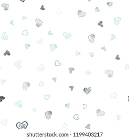 Light Blue, Green vector seamless template with doodle hearts. Illustration with hearts in love concept for valentine's day. Design for ad, poster, banner of Valentine Day.