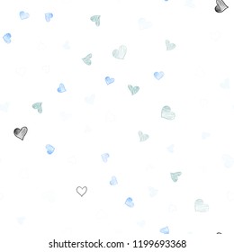 Light Blue, Green vector seamless background with hearts. Hearts on blurred abstract background with colorful gradient. Pattern for marriage gifts, congratulations.