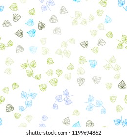 Light Blue, Green vector seamless abstract backdrop with leaves. Blurred decorative design in Indian style with leaves. Template for business cards, websites.
