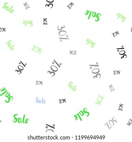 Light Blue, Green vector seamless layout with discount 30%. Colorful set of  percentage signs in simple style. Backdrop for ads, leaflets of Black Friday.