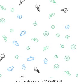 Light Blue, Green vector seamless cover with cuisine gourmet. Glitter abstract sketch with gourmet food. Design for ad, poster, banner of cafes or restaurants.