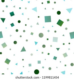 Light Blue, Green vector seamless cover in polygonal style with circles. Illustration with colorful circles, triangles, rectangles. Trendy design for wallpaper, fabric makers.