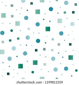 Light Blue, Green vector seamless pattern with spheres, squares. Colorful illustration with circles, squares in nature style. Design for textile, fabric, wallpapers.