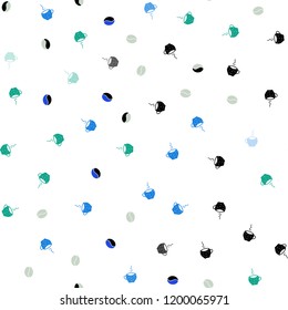 Light Blue, Green vector seamless cover with set of coffee beans. Glitter abstract backdrop with gradient mugs, coffee grains. Pattern for menu of cafes and restaurants.