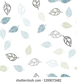 Light Blue, Green vector seamless doodle layout with leaves. Colorful illustration in doodle style with leaves. Pattern for design of window blinds, curtains.