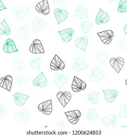 Light Blue, Green vector seamless doodle background with leaves. Doodle illustration of leaves in Origami style with gradient. Pattern for trendy fabric, wallpapers.