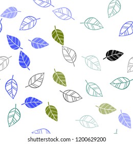 Light Blue, Green vector seamless elegant background with leaves. New colorful illustration in doodle style with leaves. Pattern for trendy fabric, wallpapers.
