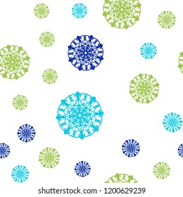 Light Blue, Green vector seamless texture with colored snowflakes. Decorative shining illustration with snow on abstract template. Pattern for design of window blinds, curtains.