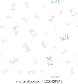 Light Blue, Green vector seamless pattern with 30 percentage signs. Colorful set of  percentage signs in simple style. Backdrop for super sales on Black Friday.