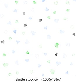 Light Blue, Green vector seamless layout with sweet hearts. Beautiful colored illustration with hearts in celebration style. Pattern can be used for valentine's ad, booklets.