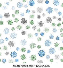 Light Blue, Green vector seamless background with xmas snowflakes. Blurred decorative design in xmas style with snow. Design for textile, fabric, wallpapers.