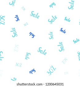 Light Blue, Green vector seamless template with 30% selling. Colorful set of  percentage signs in simple style. Pattern for ads, posters, banners of sales.