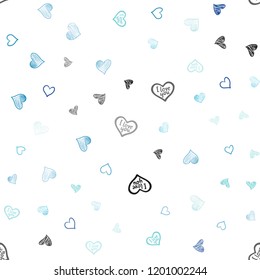 Light Blue, Green vector seamless template with doodle hearts. Glitter abstract illustration with colorful hearts in romantic style. Design for ad, poster, banner of Valentine Day.