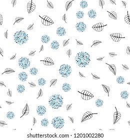 Light Blue, Green vector seamless elegant template with leaves, flowers. Colorful doodles on white background. Pattern for trendy fabric, wallpapers.