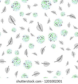 Light Blue, Green vector seamless natural artwork with leaves, flowers. Modern abstract illustration with leaves and flowers. Design for textile, fabric, wallpapers.
