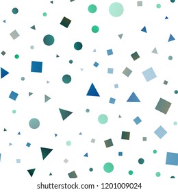 Light Blue, Green vector seamless pattern in polygonal style with circles. Circles, lines, rhombus with colorful gradient. Trendy design for wallpaper, fabric makers.