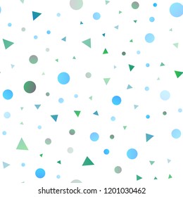 Light Blue, Green vector seamless layout with circles, lines. Illustration with set of colorful circles, triangles. Design for textile, fabric, wallpapers.