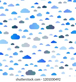 Light Blue, Green vector seamless pattern with clouds. Beautiful illustration with colorful sky, clouds. Template for business cards, websites.
