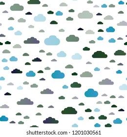 Light Blue, Green vector seamless pattern with clouds. Modern illustration with colorful gradient clouds. Template for business cards, websites.