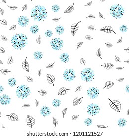 Light Blue, Green vector seamless abstract pattern with leaves, flowers. Colorful doodles on white background. Pattern for trendy fabric, wallpapers.