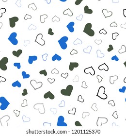 Light Blue, Green vector seamless background with hearts. Glitter abstract illustration with colorful hearts in romantic style. Pattern for marriage gifts, congratulations.