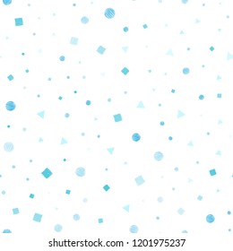 Light Blue, Green vector seamless pattern with polygonal style with circles. Decorative design in abstract style with lines, dots, cubes. Pattern for design of window blinds, curtains.