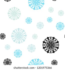 Light Blue, Green vector seamless texture with colored snowflakes. Glitter abstract illustration with crystals of ice. Pattern for trendy fabric, wallpapers.
