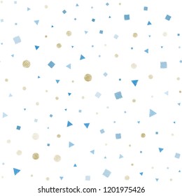 Light Blue, Green vector seamless template with crystals, circles, squares. Glitter abstract illustration with spheres, squares, lines. Pattern for design of window blinds, curtains.