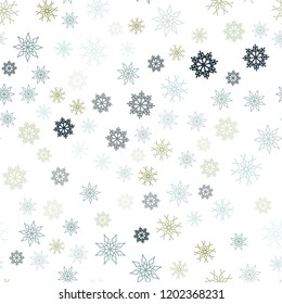 Light Blue, Green vector seamless texture with colored snowflakes. Modern geometrical abstract illustration with crystals of ice. Template for business cards, websites.