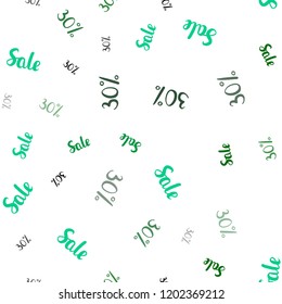 Light Blue, Green vector seamless cover with symbols of 30 % sales. Abstract illustration with colorful gradient symbols of sales. Backdrop for mega promotions, discounts.