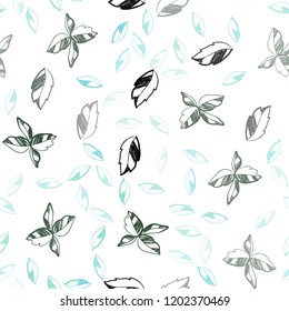 Light Blue, Green vector seamless elegant pattern with leaves. Glitter abstract illustration with doodles and leaves. Pattern for design of window blinds, curtains.