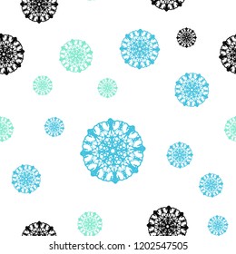 Light Blue, Green vector seamless texture with colored snowflakes. Shining colored illustration with snow in christmas style. Design for textile, fabric, wallpapers.