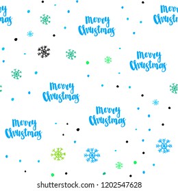 Light Blue, Green vector seamless template with ice snowflakes. Shining colorful illustration with snow on abstract template. Pattern for design of fabric, wallpapers.