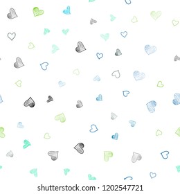 Light Blue, Green vector seamless layout with sweet hearts. Beautiful colored illustration with hearts in celebration style. Beautiful design for your business advert of anniversary.