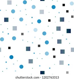 Light Blue, Green vector seamless template with spots, rectangles. Illustration with set of shining colorful abstract circles, cubes. Trendy design for wallpaper, fabric makers.