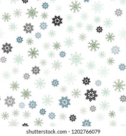 Light Blue, Green vector seamless texture with colored snowflakes. Blurred decorative design in xmas style with snow. Design for textile, fabric, wallpapers.