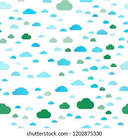 Light Blue, Green vector seamless cover with clouds. Colorful illustration consisted of abstract clouds. Template for business cards, websites.
